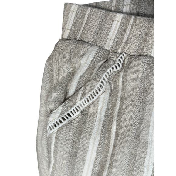 Briggs Pull On Wide Leg Pants Women's Large Striped Linen Blend Coastal Lounge - Picture 3 of 6